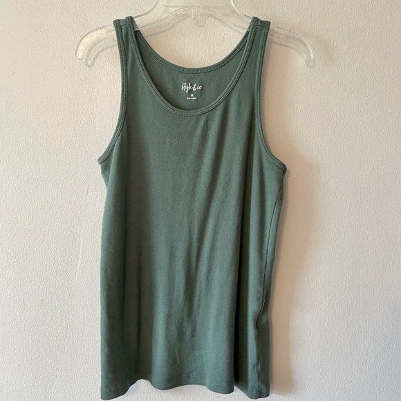 🔥 Style & Co. | Green Cotton Knit Tank Top/Camisole Sz Medium - Picture 2 of 5